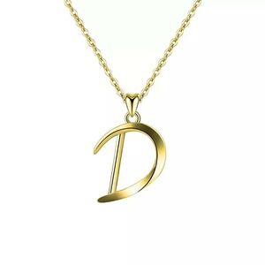Rachel Glauber Initial Necklace Women Script Letter D Gold Plated Cubic Zirconia